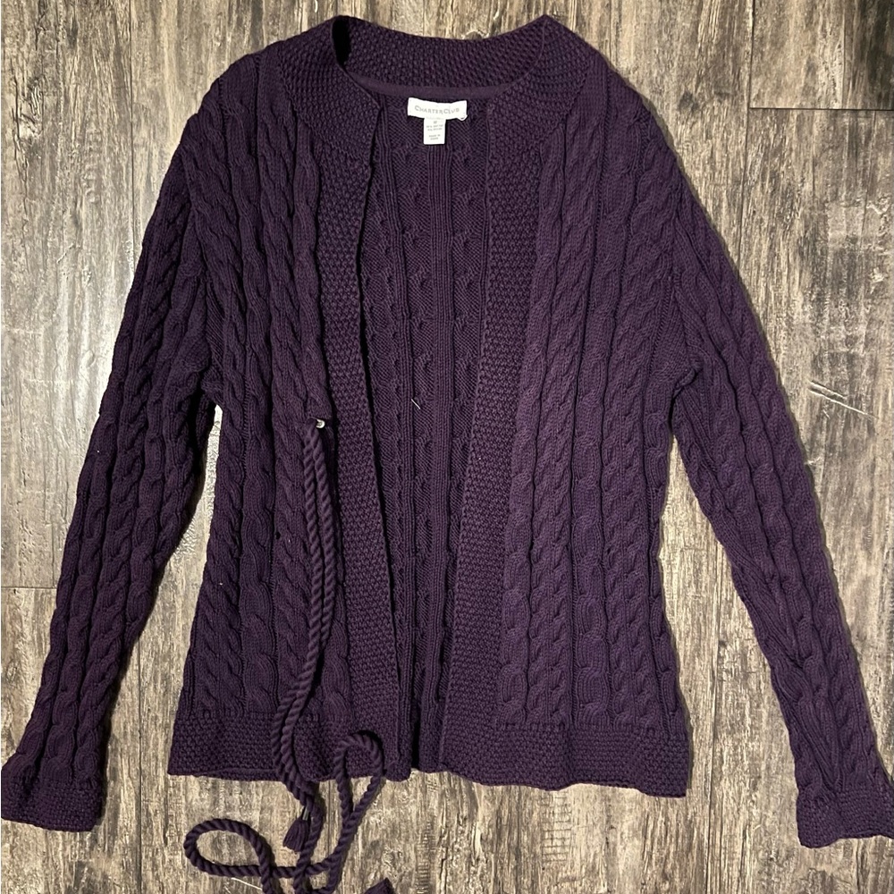 Charter Club Purple Cable Knit Women's Bomber Jacket